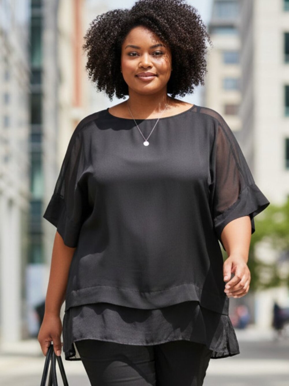Banana Republic Black Silk Oversized Boxy Top Minimalist Chic Sz XS